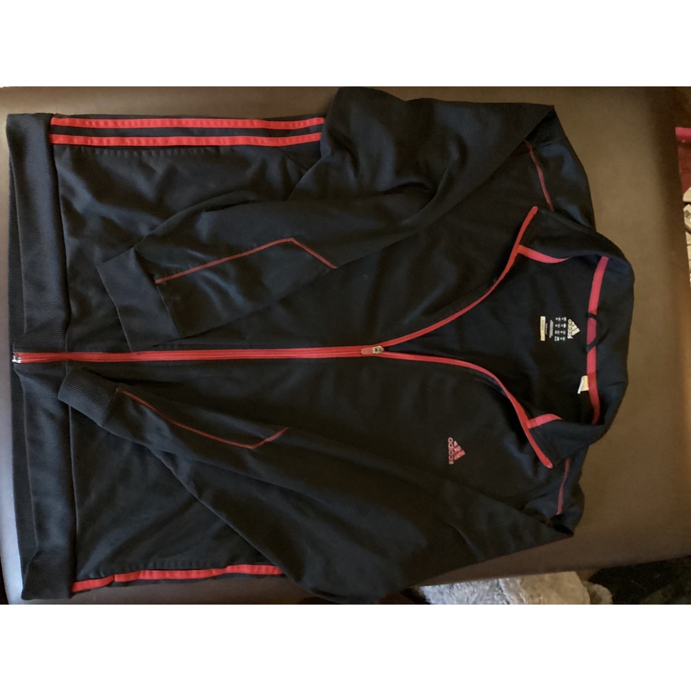 Adidas Clima365 Climalite Track Jacket Mens XL Black Red Full Zip 3 Stripe Sport